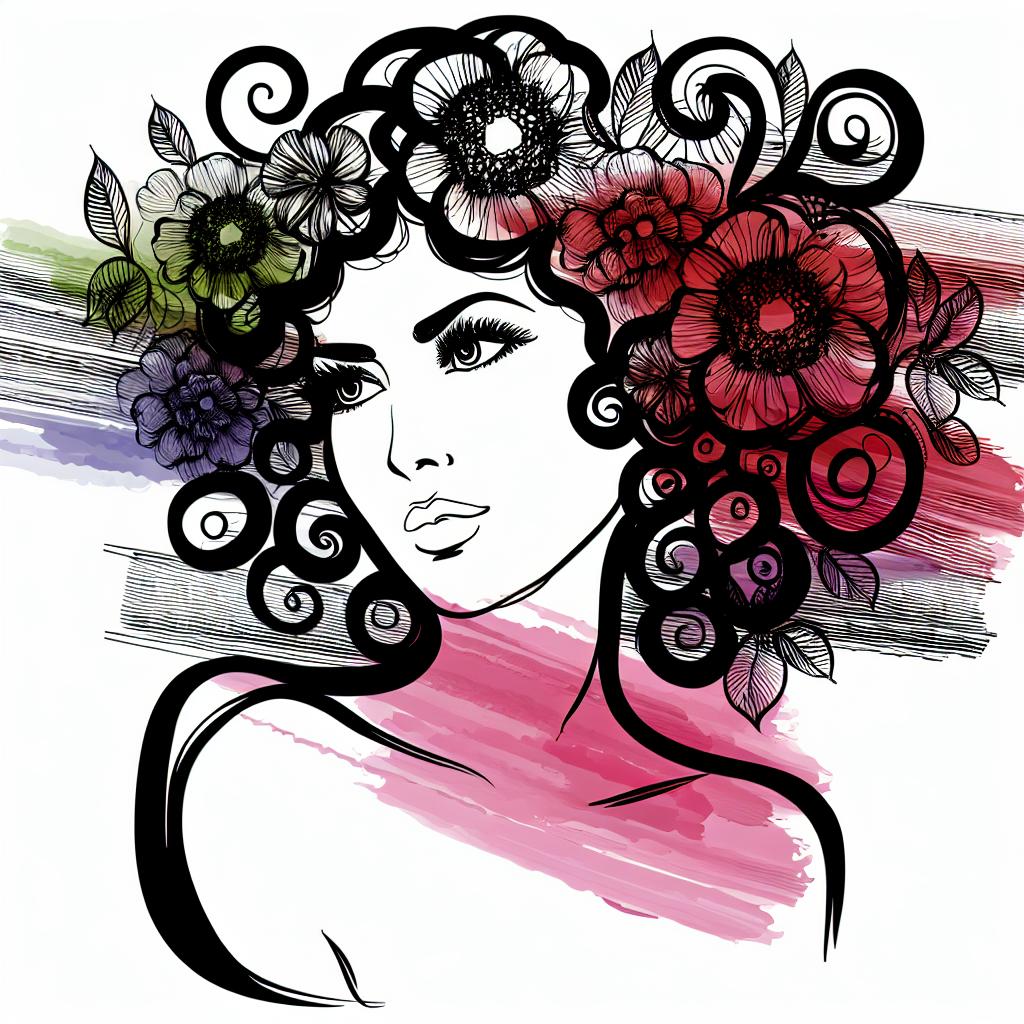 A woman with beautiful curly hair with flowers